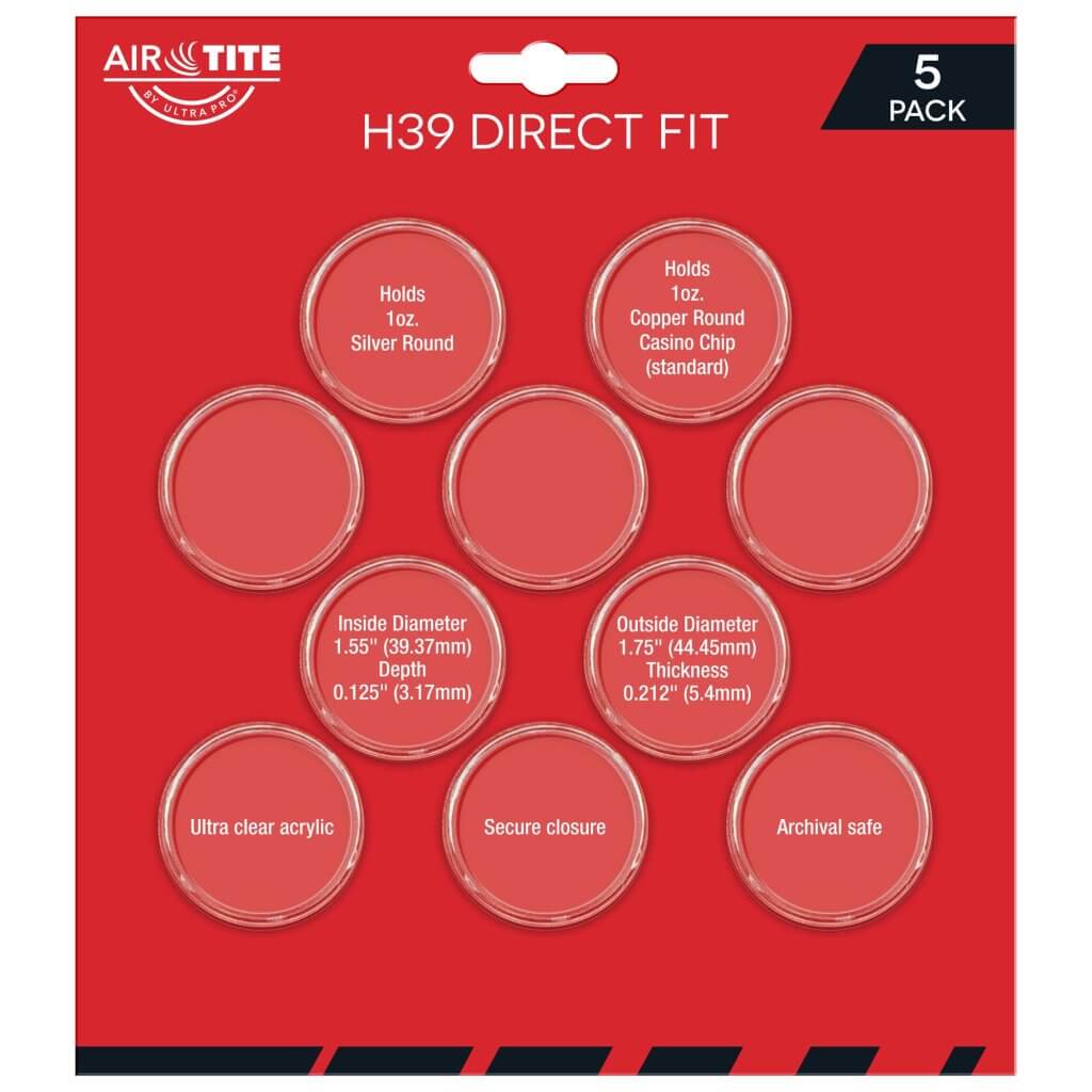 ULTRA PRO Coin Capsules - Air-Tite H39 Direct Fit Holder 5-Pack ULTRA PRO Coin Capsules - Air-Tite H39 Direct Fit Holder 5-Pack